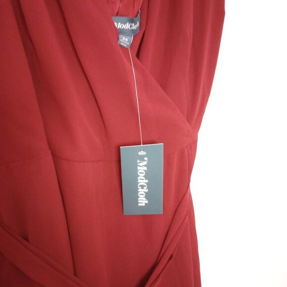 Modcloth Effortless Elegance Faux-Wrap Burgundy Long Dress - Picture 3 of 11